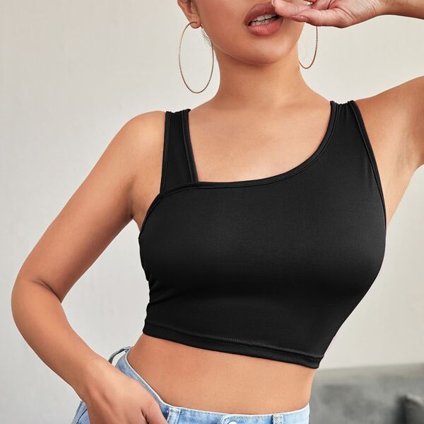 

Solid Crop Tank Top, Black