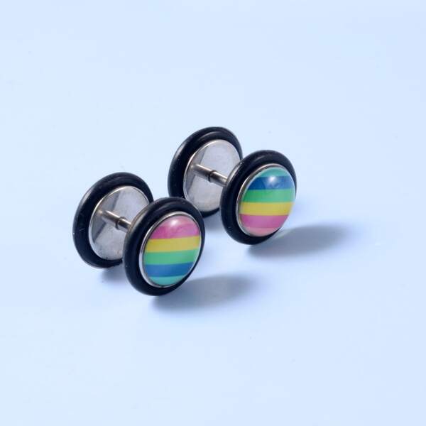 

Men Striped Round Stud Earrings, Multicolor