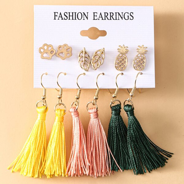 

6pairs Tassel Decor Earrings, Multicolor