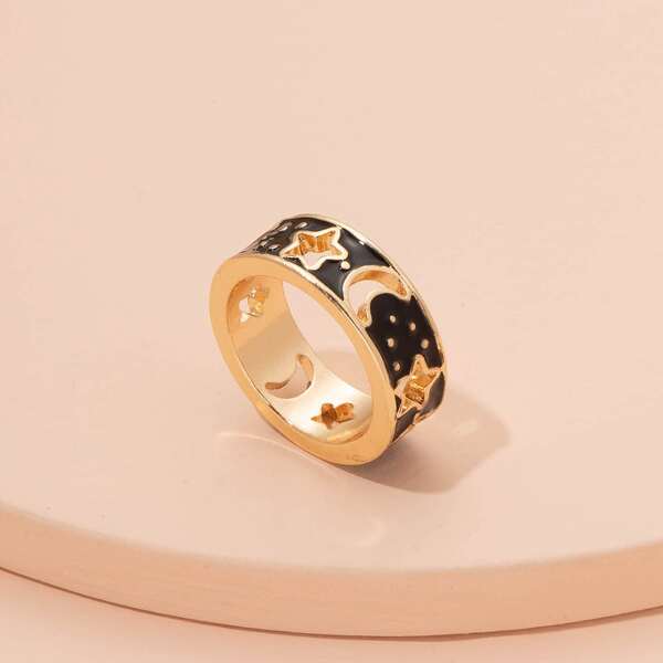 

Star Moon Decor Ring, Black