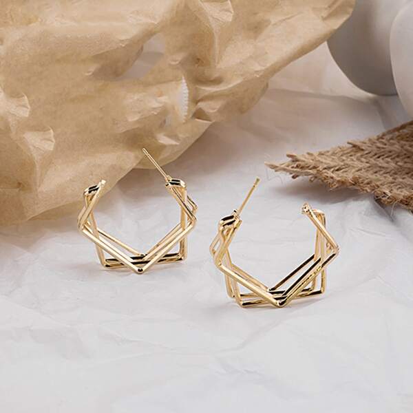 

Geometric Open Hoop Earrings, Gold