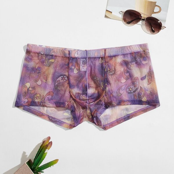 

Men Paisley Print Sheer Mesh Boxer Brief, Multicolor