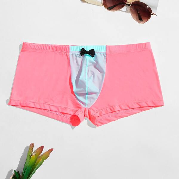 

Men Contrast Panel Bow Front Boxer Brief, Pink