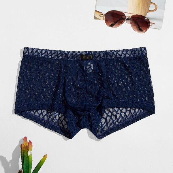 

Men Lace Solid Boxer Brief, Navy blue