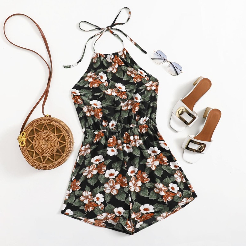 

Allover Floral Print Halter Romper, Multicolor