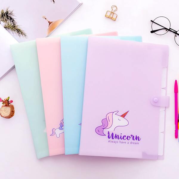 

1pc Cartoon Unicorn Print Random File Pocket, Multicolor