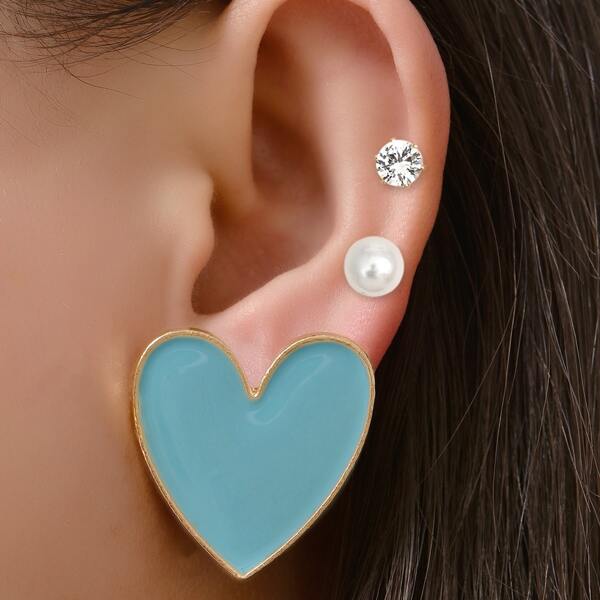 

3pairs Rhinestone Detail Earrings, Multicolor