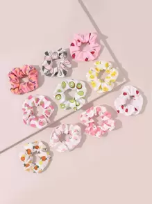 10入組小女童水果圖案大腸發繩 - 彩色 - 查看 1