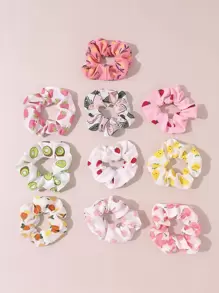 10入組小女童水果圖案大腸發繩 - 彩色 - 查看 2