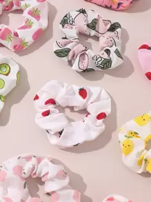 10入組小女童水果圖案大腸發繩 - 彩色 - 查看 3