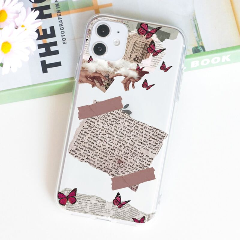 

Butterfly & Newspaper Phone Case, Hot pink