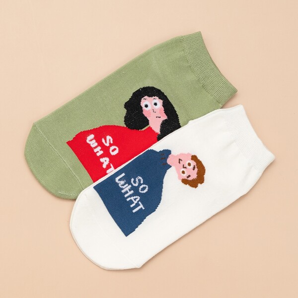 

2pairs Figure Graphic Socks, Multicolor