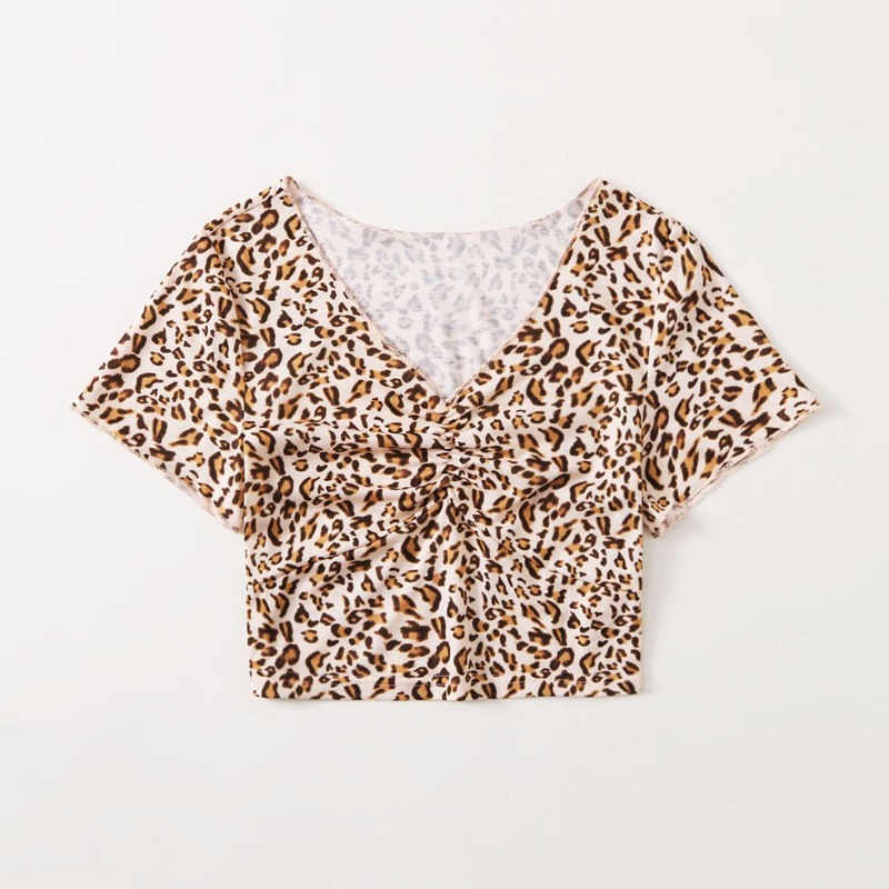 

Leopard Ruched Crop Tee, Multicolor