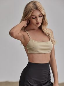 SHEIN ICON Top liso con tirantes halter - Caqui - Ver 3