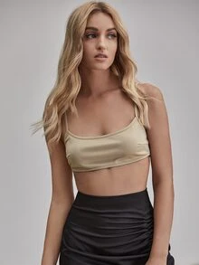 SHEIN ICON Top liso con tirantes halter - Caqui - Ver 4
