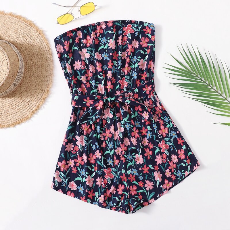 

Allover Floral Self Belted Romper, Multicolor