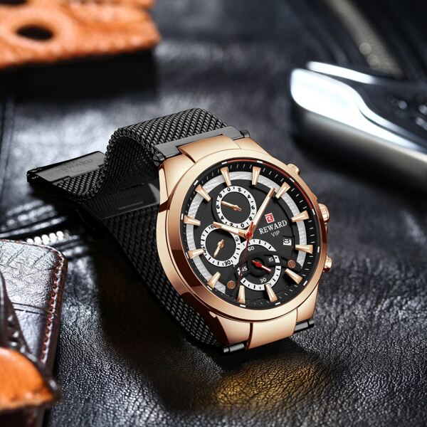 

Men Triple Dial Date Mesh Strap Quartz Watch