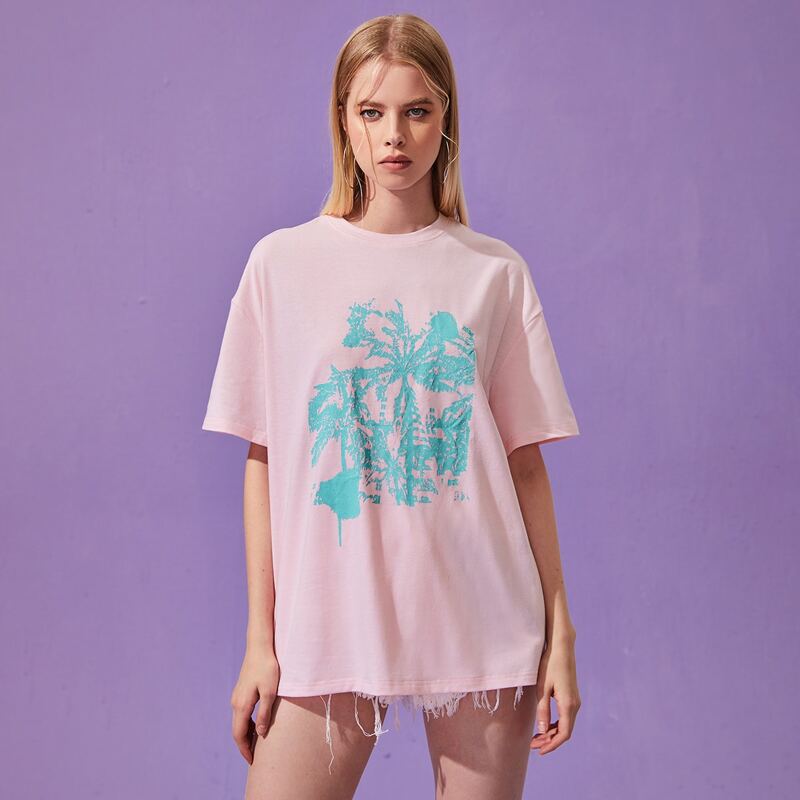 

Coconut Tree Graphic Tee, Baby pink