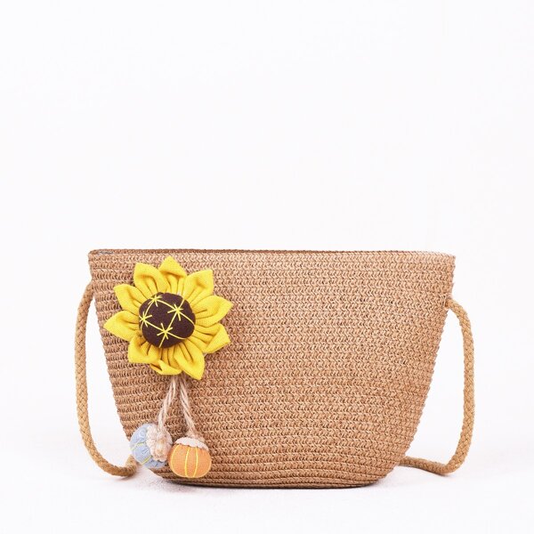

Sunflower Decor Straw Bag, Khaki