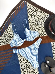 SHEIN Swim Summer Beach Wave Print Underwire Bikini Set - Light Grey - View 2