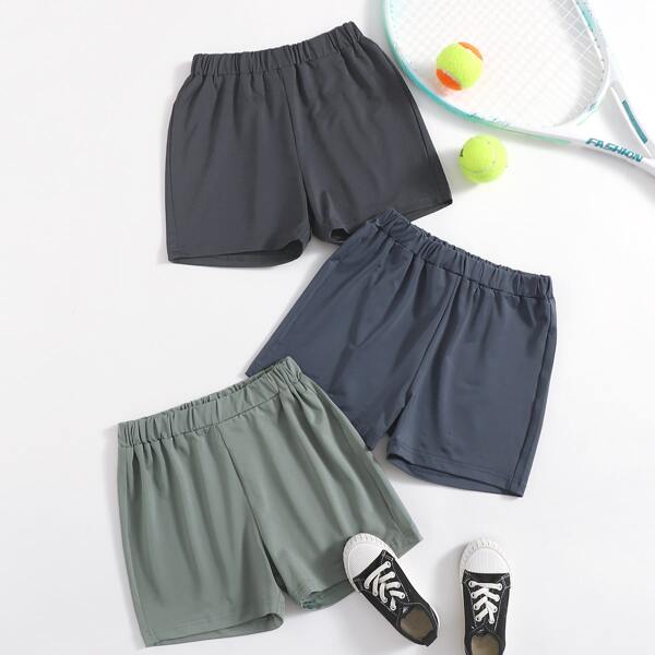 

Boys 3pcs Solid Elastic Waist Track Shorts, Multicolor