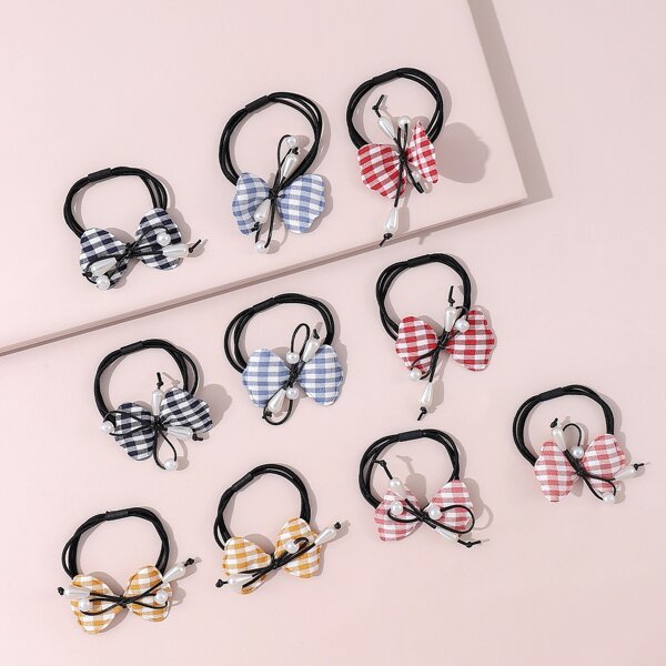 

10pcs Girls Bow Decor Hair Tie, Multicolor