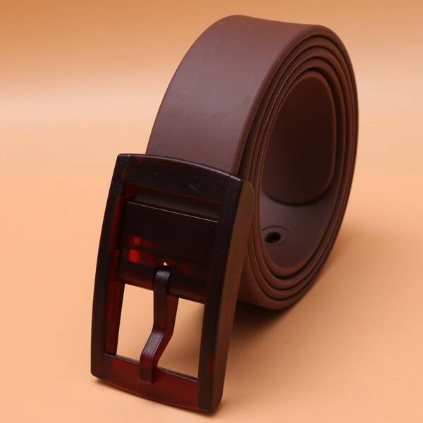 

Men Square Buckle Belt, Coffee brown