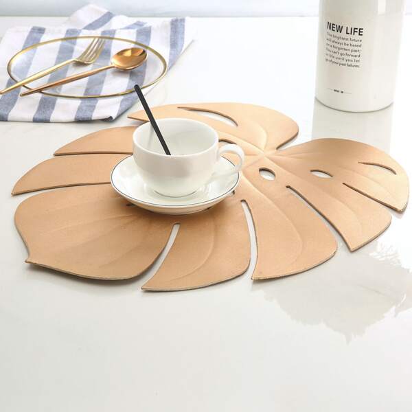

1pc Turtle Leaf Shaped Placemat, Gold