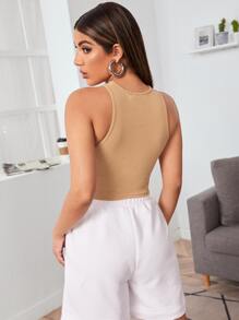 SHEIN Essnce 不對稱肩短版上衣 - 杏色 - 查看 2