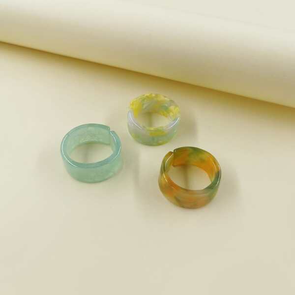 

3pcs Colorful Resin Ring, Multicolor