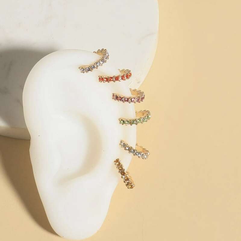 

6pcs Rhinestone Decor Ear Cuff, Multicolor