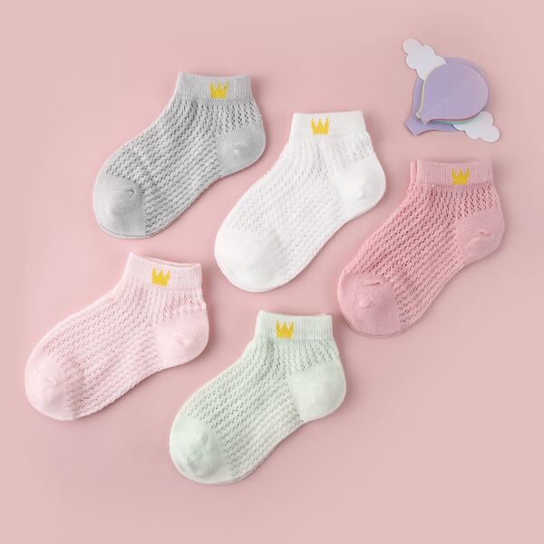 

5pairs Baby Crown Print Socks, Multicolor