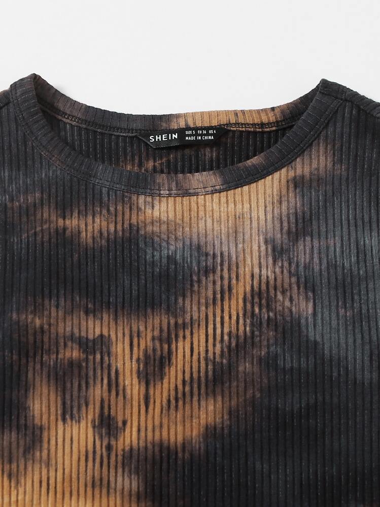 SHEIN EZwear 紮染羅紋針織包臀連衣裙 - 彩色 - 查看 4