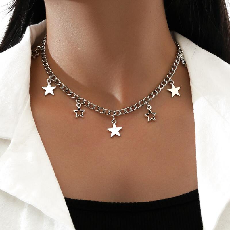 

1pc Star Charm Chain Necklace, Silver