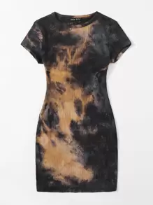 SHEIN EZwear 紮染羅紋針織包臀連衣裙 - 彩色 - 查看 5