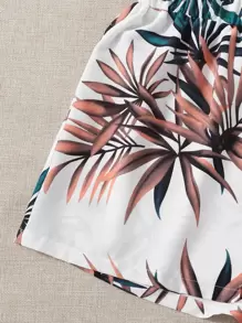 SHEIN VCAY Summer Beach Tropical Print Tie Front Two Piece Outfits Tube Top & Shorts Set - Multicolor - View 5