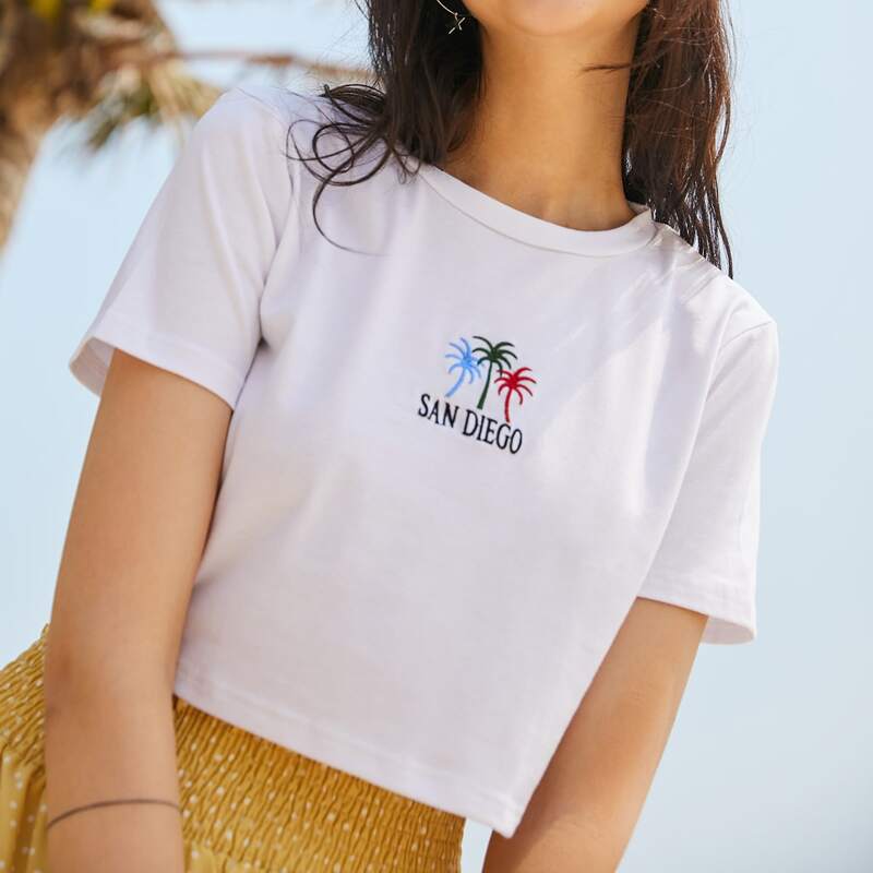 

Letter Coconut Tree Embroidery Crop Tee, White