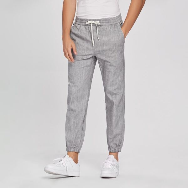 

Men Drawstring Waist Tapered Pants, Light grey