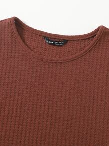 SHEIN EZwear Solid Waffle Knit Tee - Rust Brown - View 4
