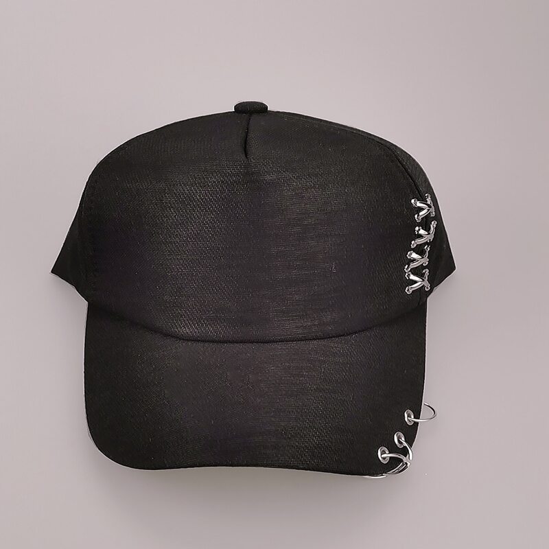 

Solid Ring Decor Baseball Cap, Black