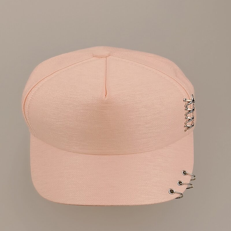

Solid Ring Decor Baseball Cap, Pink