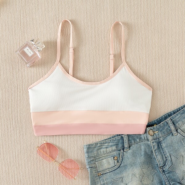 

Color Block Contrast Binding Bikini Top, Dusty pink