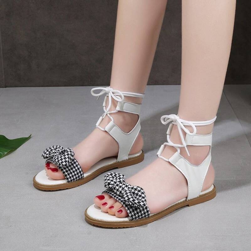 

Tie Leg Bow Decor Sandals, White