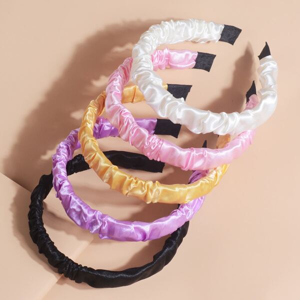 

5pcs Toddler Girls Solid Ruched Headband, Multicolor