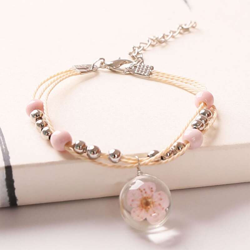 

1pc Flower Ball Layered Bracelet, Multicolor