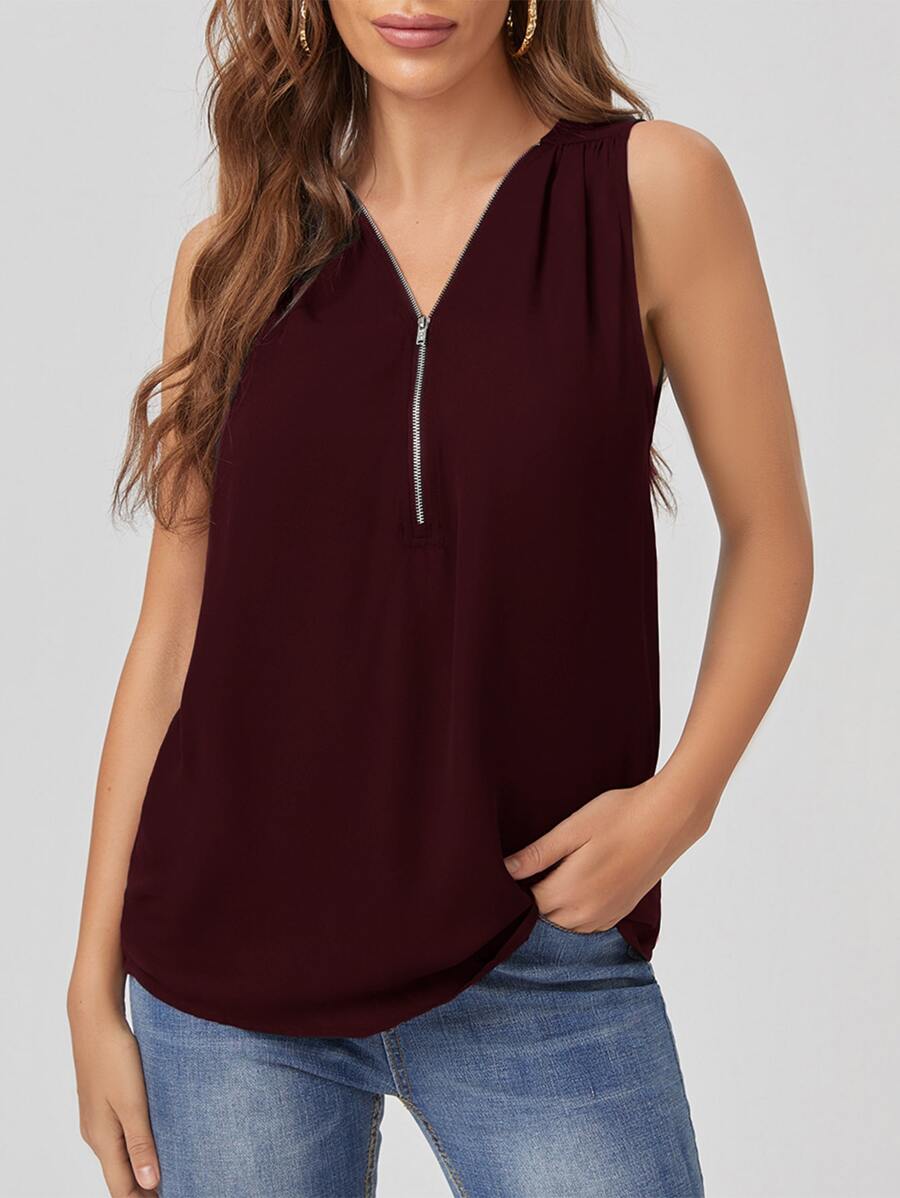 SHEIN LUNE Áo sơ mi Dây kéo màu trơn Giải trí - Màu Tím - Xem 1