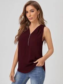 SHEIN LUNE Áo sơ mi Dây kéo màu trơn Giải trí - Màu Tím - Xem 4