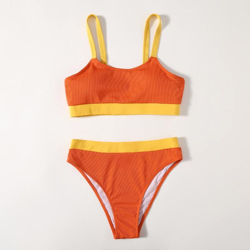 

Color Block Bikini Swimsuit, Orange