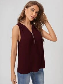 SHEIN LUNE Áo sơ mi Dây kéo màu trơn Giải trí - Màu Tím - Xem 5