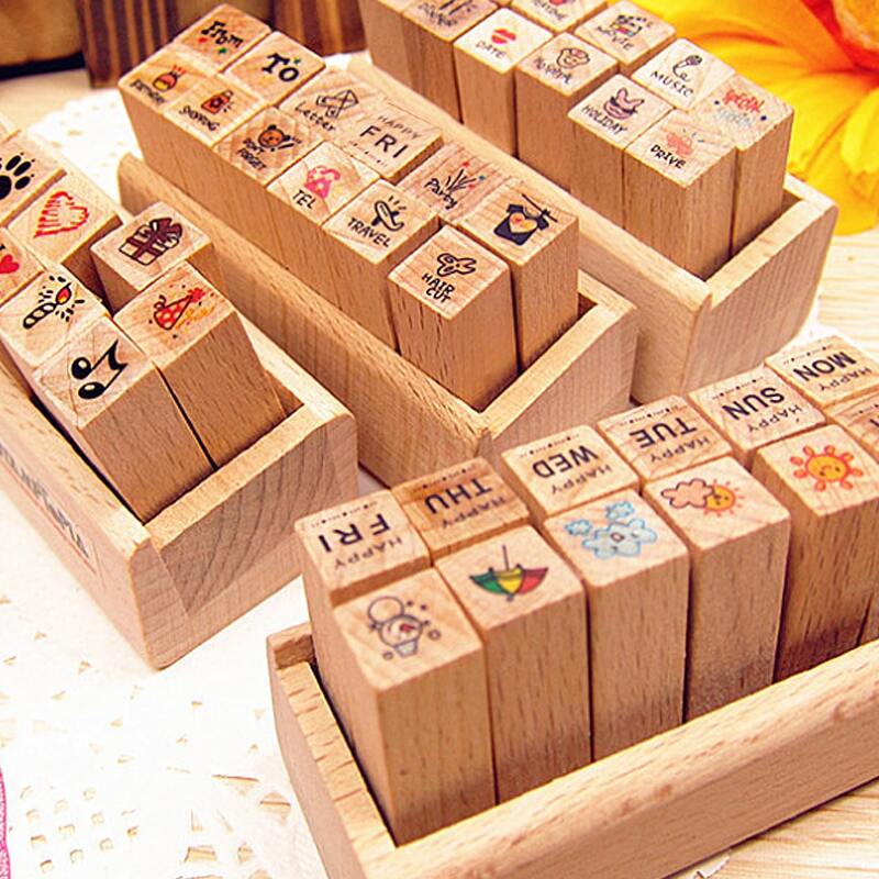 

12pcs Random Pattern Wooden Stamp Set, Khaki